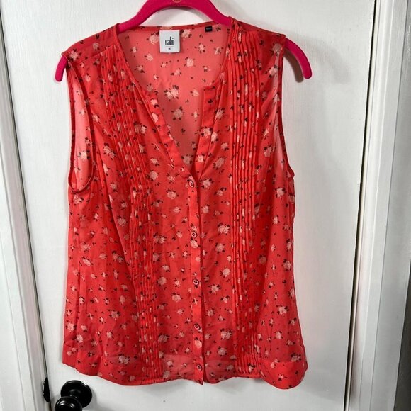 Cabi Coral Pintuck Sleeveless Sheer Floral Buttondown Blouse - Picture 1 of 6